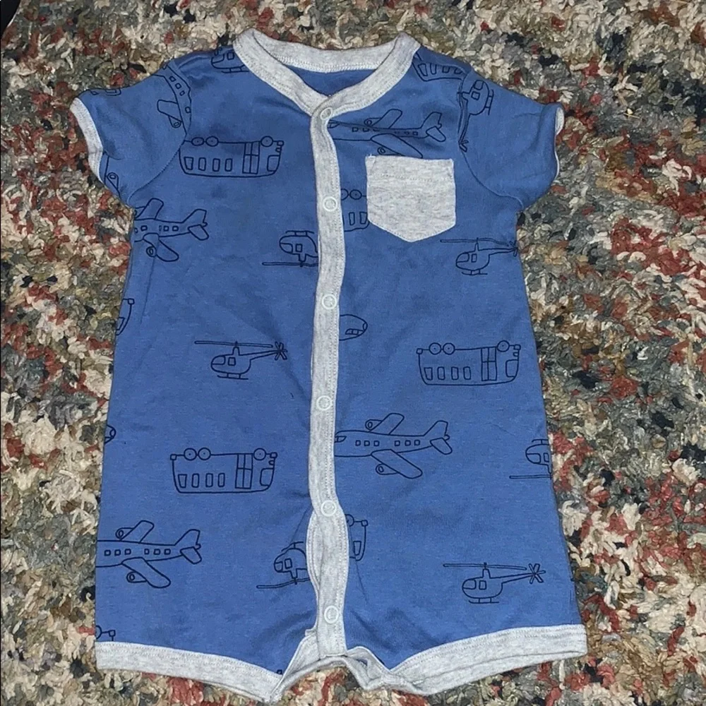 Boys Set of 3 Onesies short outfits blue & gray baby sz 6M  EUC